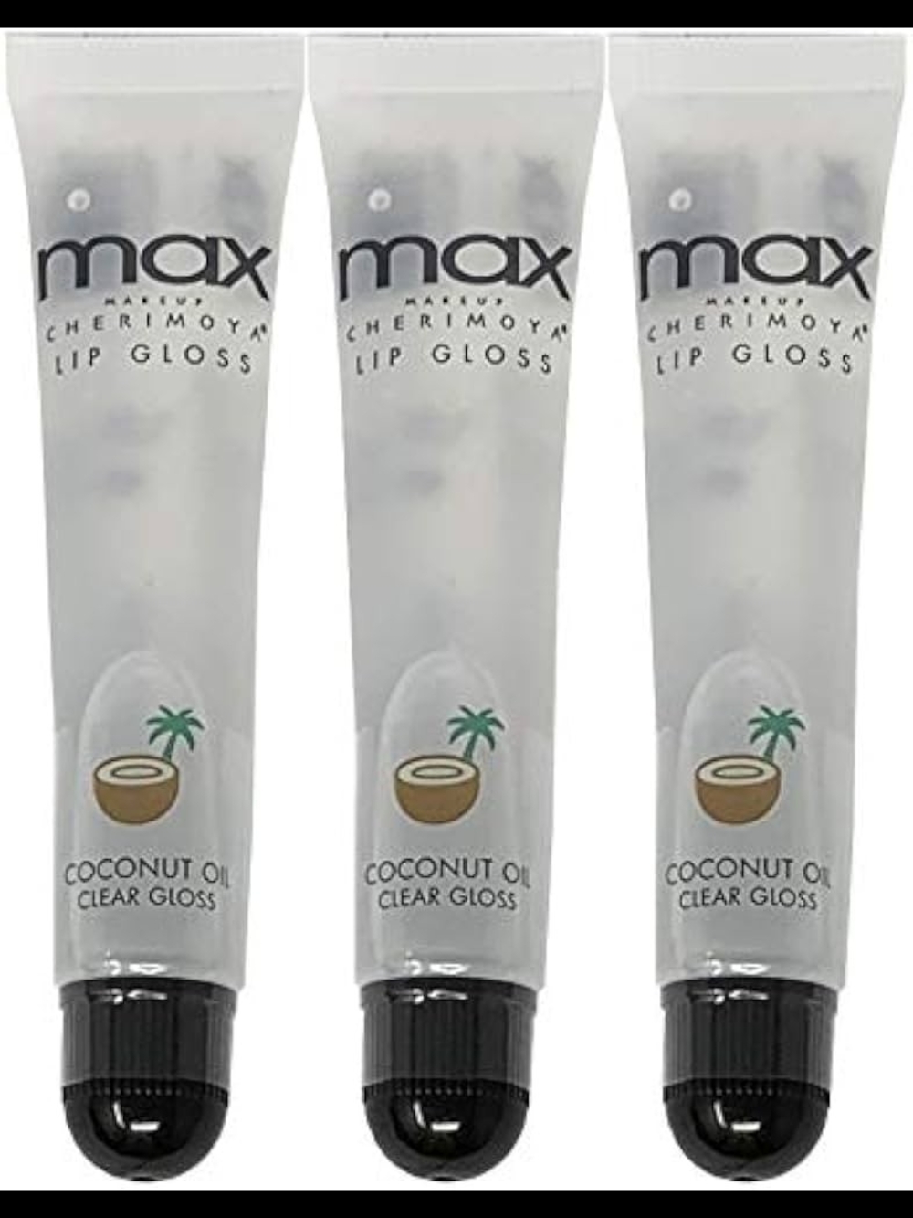 Cherimoya Clear Coconut Oil Lip Gloss Tube with Black Cap (3-Pack)